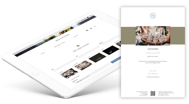Mockup, Dine and Drink, Gutscheinshop