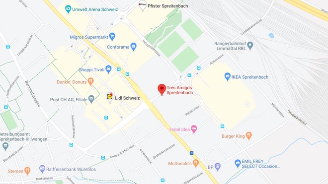 Karte, Spreitenbach, Tres Amigos, Anfahrt