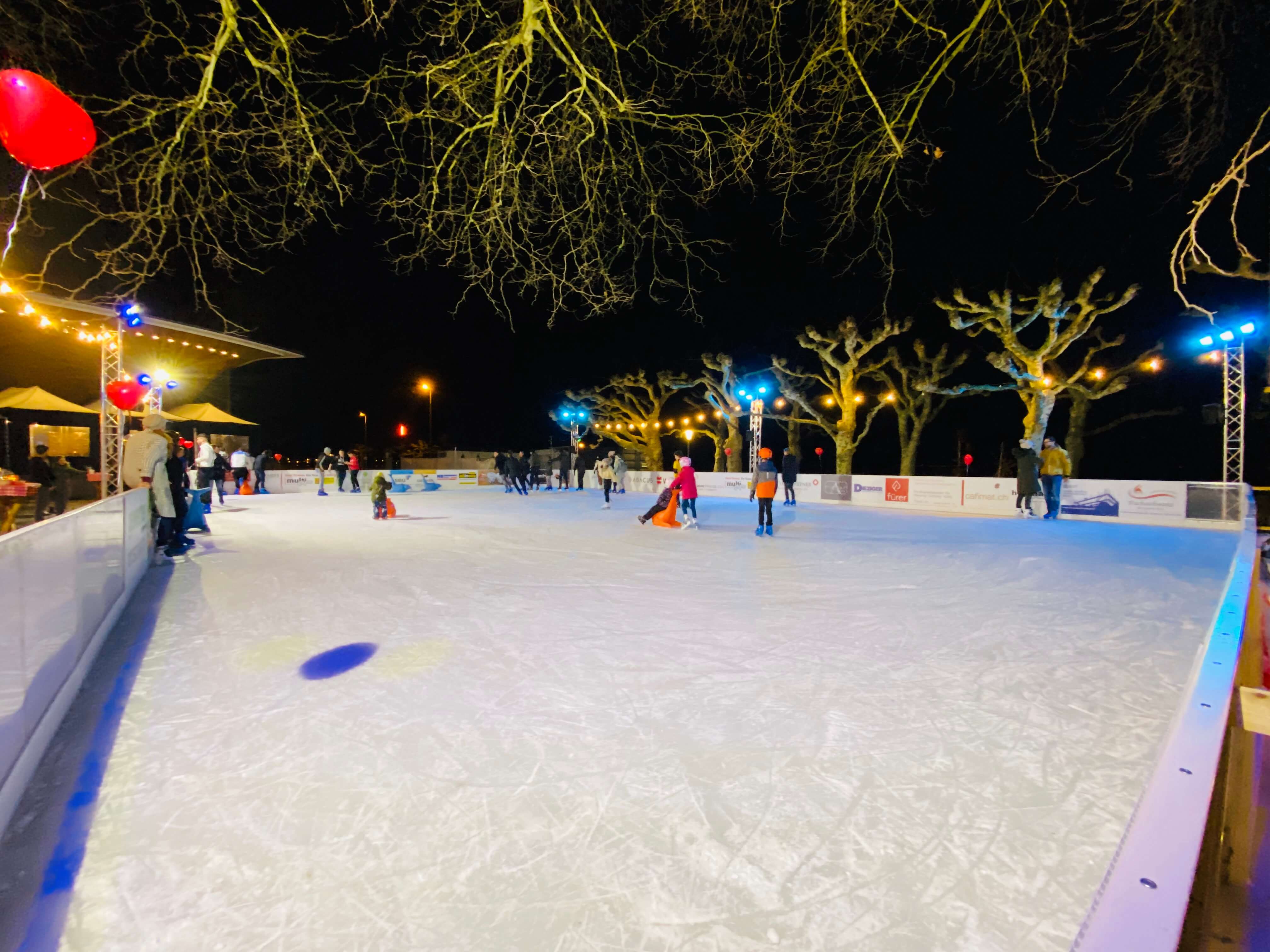 eisfläche, schlittschuhe, nacht, eisarena