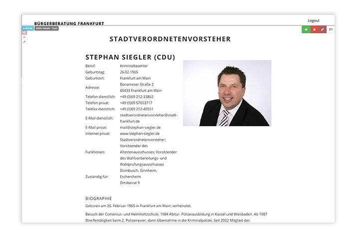 Bürgerberatung, intuitiv, Contentpflege