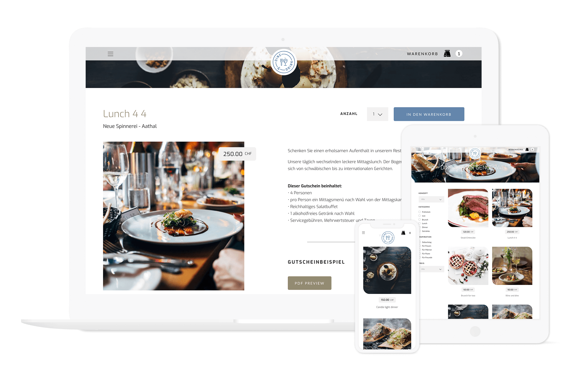dine and drink, referenz, gutscheinshop, responsive