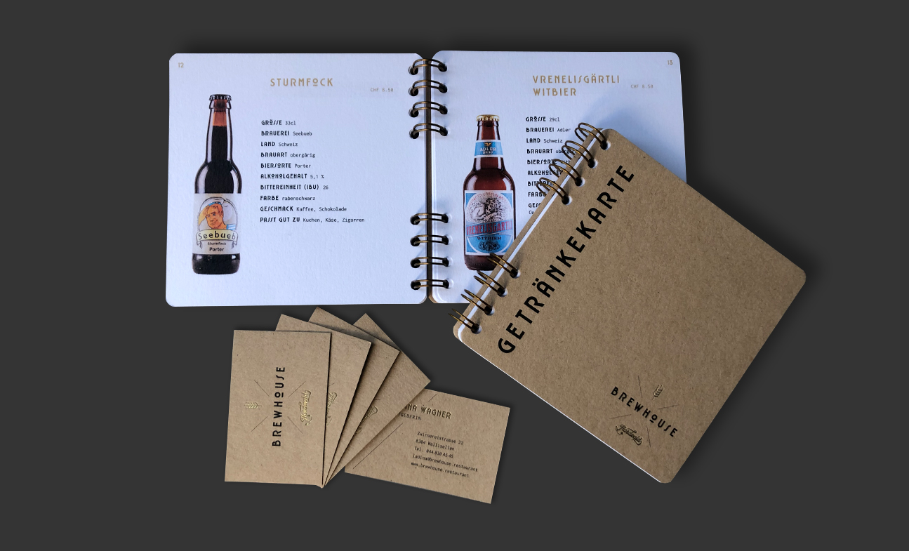 Brewhouse Karte und Visitenkarte